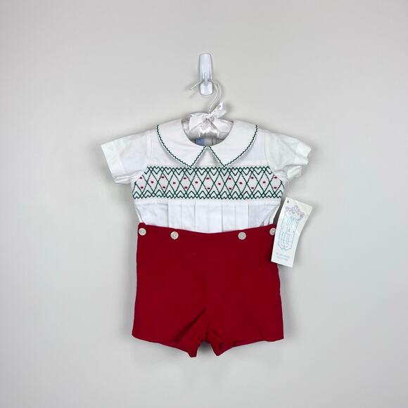 Vintage Vive-La-Fete Smocked Button On Shortall Romper 9 Months NWT - Picture 1 of 10
